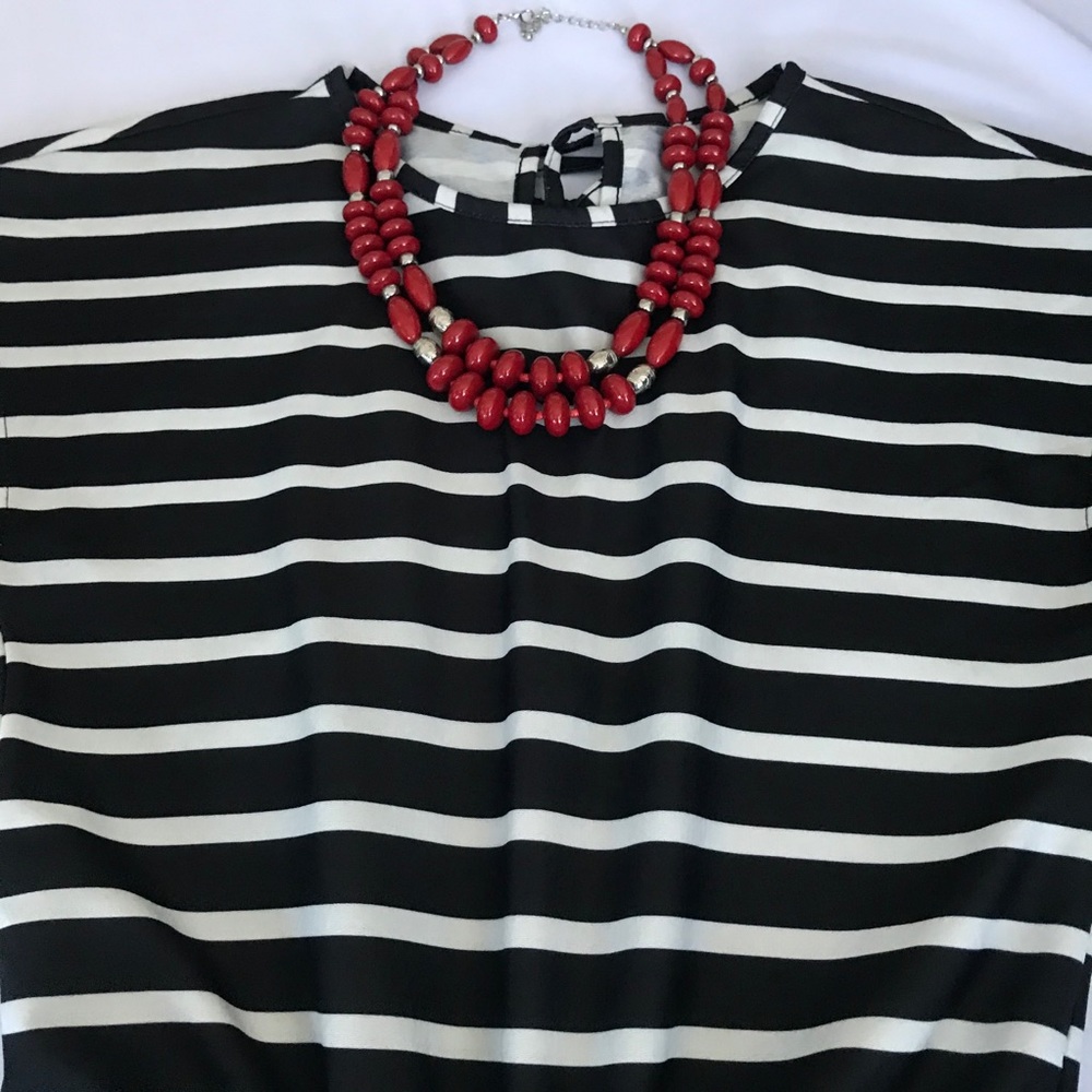 Red 2-Strand Beaded Necklace With Silver Accents
